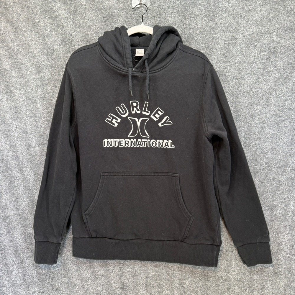 Hurley Hoodie Men Medium Black Graphic Logo International Pullover Sweatshirt